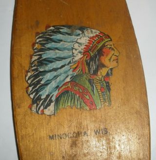 Souvenir Indian Chief Canoe Paddle Oar Antique Vintage Minocqua Wisconsin