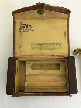 Vintage Goldtone Gillette Regent Razor with Leather Case 1944 - 1945 7