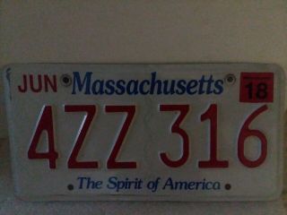 Massachusetts " Spirit Of America " License Plate 4zz 316 Holographic Bas1 Ma