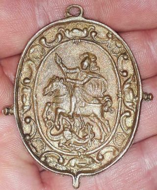 Large Baroque St.  George Killing Dragon Brass Holy Medal St.  John Baptist 60mm