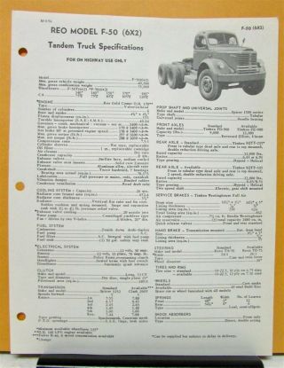 1957 Reo Truck Model F 50 (6x2) Specification Sheet
