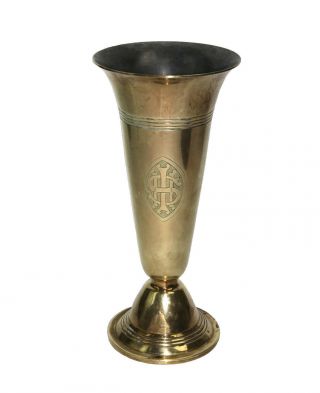 Gorham Co.  Early 20th Century Brass Ihs Fluted Pedestal Altar Vase V4444