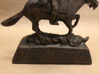 Vintage Winchester Cast Bronze Horse and Cowboy Heavy Advertising Statue Figure 4