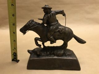 Vintage Winchester Cast Bronze Horse and Cowboy Heavy Advertising Statue Figure 7