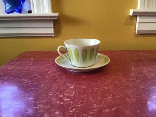 Vintage Lotus Lyngby Lime Green Cup And Saucer - Cathrineholm