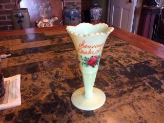 Drake,  Nd Custard Glass Souvenir Vase 6 " Flowers