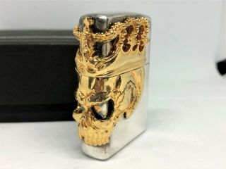 Rare Zippo Limited Model Beauty Beast 3d Side Skull Crown Lighter Gold/silver