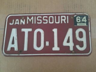 Vintage Missouri License Plate From 1964