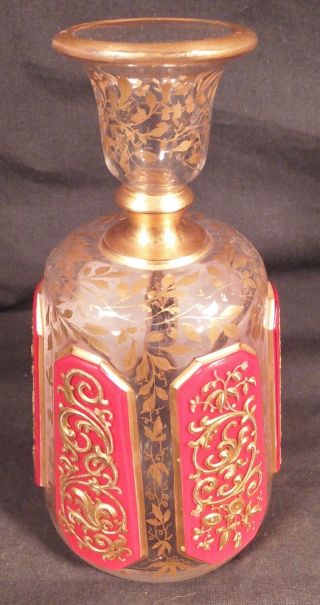 Vint Moser Glass Dresser Perfume Decanter Bottle Ruby Carnelian & Gilt Encrusted