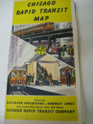 Vintage 1946 Chicago Rapid Transit Co.  Map,  Elevated Railroads & Subway Lines