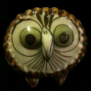 Vgt Signed Ke Ken Edward Mexican Tonala Folk Art Pottery Spotted Owl Figurine