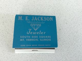 Vtge Full Matchbook,  M.  E.  Jackson Jeweler Mt.  Vernon,  Ill.