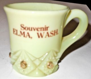 C1900 Elma,  Washington Custard Glass Souvenir Small Mug Eapg