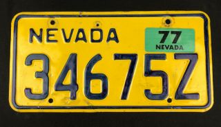 Nevada 1977 Motor Carrier Trucking Permit License Plate 34675z