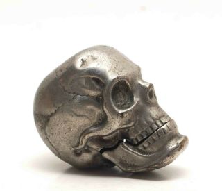 Antique Victorian Silverplate Over Brass Vesta Skull Match Safe Striker Snuff