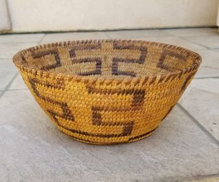 Vintage Pima Papago Native American Indian Basket - 9” Dia - 3 3/4 " Tall