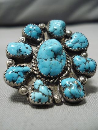 Exquisite Vintage Navajo Ray Tom Chunky Blue Turquoise Sterling Silver Ring