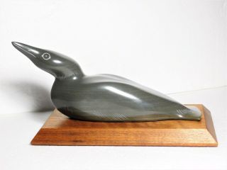 Inuit Eskimo Soapstone Carving Sculpture 11 Inches " Loon " By George Arragutainaq