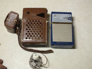 Vintage Continental Six Transistor Am Pocket Radio Blue Ear Piece Tr - 200 Wow