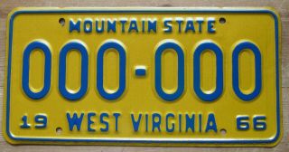 West Virginia 1966 Sample License Plate Quality 000 - 000