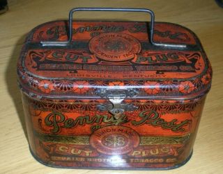 Rare Vintage Tobacco Tin Lunch Pail Style Penny Post Strater Brothers