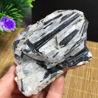 332g Black Tourmaline Rutilated Uncut Quartz Crystal Mineral Specimen Tibet