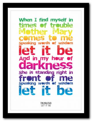 The Beatles - Let It Be - Song Lyric Poster Typography Art Print - 4 Sizes