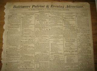 1814 Baltimore Patriot,  War Of 1812 Report " From The Patuxent ",  5 Slave Ad 