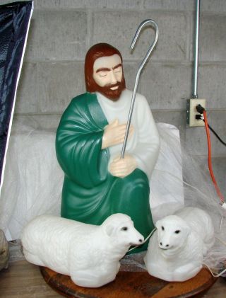 1970s Nativity Empire Shepard & Plastics Sheep Blow Mold Set Adult Owned