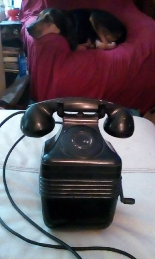 Vintage Antique Leich Wall Beehive Hand Crank Telephone Black Bakelite Art Deco