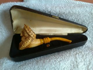 Vintage Meeschaum Carved Turkish Head Pipe And Case.