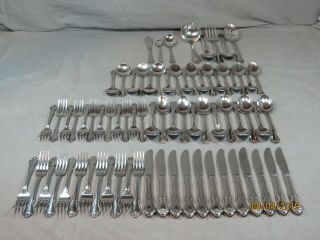74 Pc Oneida Rogers Arbor Rose Chaplet Stainless Flatware Service For 12