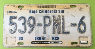 Baja California Sur License Plate Tag Mexico Cabo La Paz Placa Baja