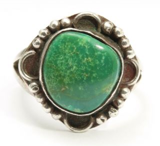 Vintage Navajo Sterling Silver Small Old Pawn Green Turquoise Floral Ring Sz5.  5