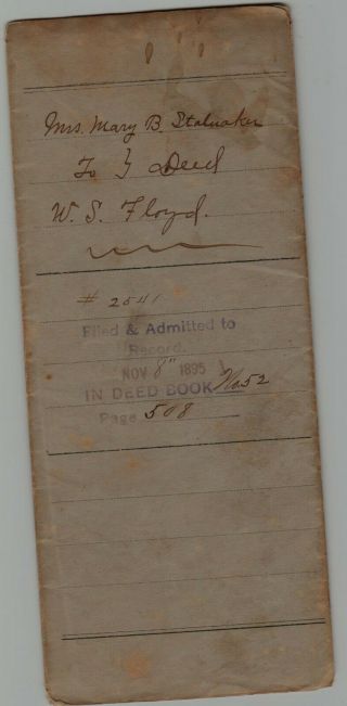 1895 Handwritten Deed For Property In Elkins,  West Virginia Randolph County,