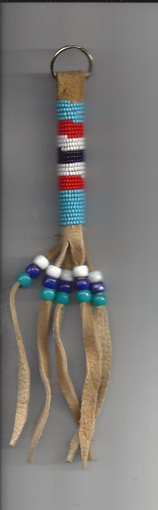 Leather Beaded Vintage Sioux Indian Art Work Key Chain Pine Ridge Sd 9 Inches