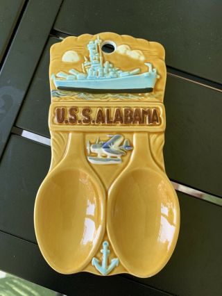 Vintage Ceramic Uss Alabama Battleship Decorative Spoon Rest
