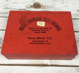 Vintage Masel Stainless Steel Dental Crowns Box & Contents Collectible