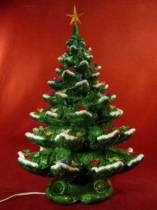 Large 26 " Vintage Atlantic Mold Ceramic Christmas Tree Music Box Snowy Branches