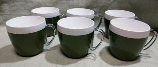 Vtg Nfc Coffee Mugs Retro Avocado Plastic Insulated Cups Wire Handle Set Usa