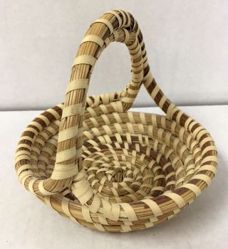 Small Sweetgrass Basket Handmade South Carolina Gullah Artisan 6 " Signed Dated