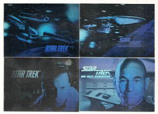 Star Trek Hologram Set (4 Cards) 1991 Impel Captain Kirk And Picard,  Ships