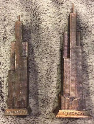 2 Vintage Sears Tower Chicago Metal Buildings Architecture Model Paperweight