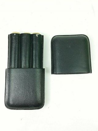 Brown Leather Travel 3 Tube Pocket Tobacco Cigar Carry Case Holder