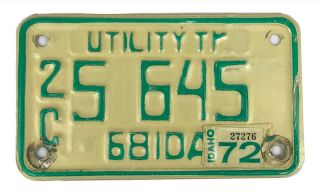 Idaho 1972 Utility Trailer License Plate 2/c5 645