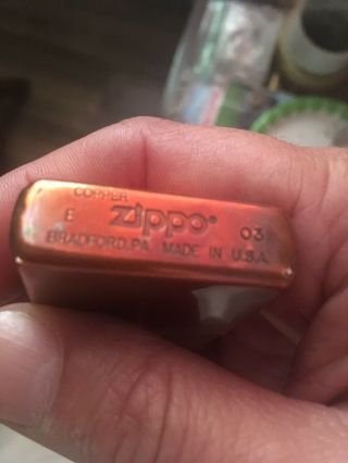 Stunning 2003 Solid Copper Zippo E 03 Marlboro No 27 Patina