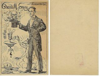 Chas.  M.  Leroy - Illusionist - Postcard - Circa 1921 - He Stands With Skull In Hat - Pc