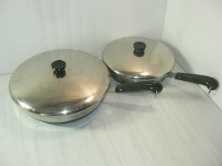 Pre - 1968 Double Ring 1801 Revere Ware Cookware Skillets 10 " & 12 " With Lids