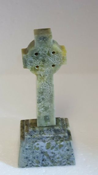 Vintage 3 1/2 " Celtic Cross Statue Green Connemara Marble