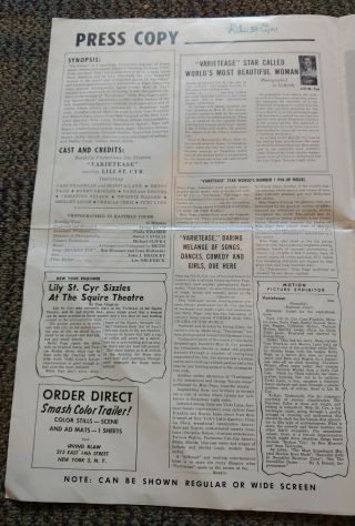 1950,  s IRVING KLAWS VARIETEASE PRESS KIT,  LILI ST CYR,  BETTY PAGE, 3